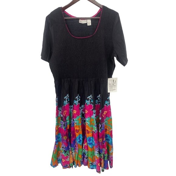 NWT Draper's & Damon's Floral Godet Smocked Dress 1x SHORT SLEEVE - Picture 1 of 5